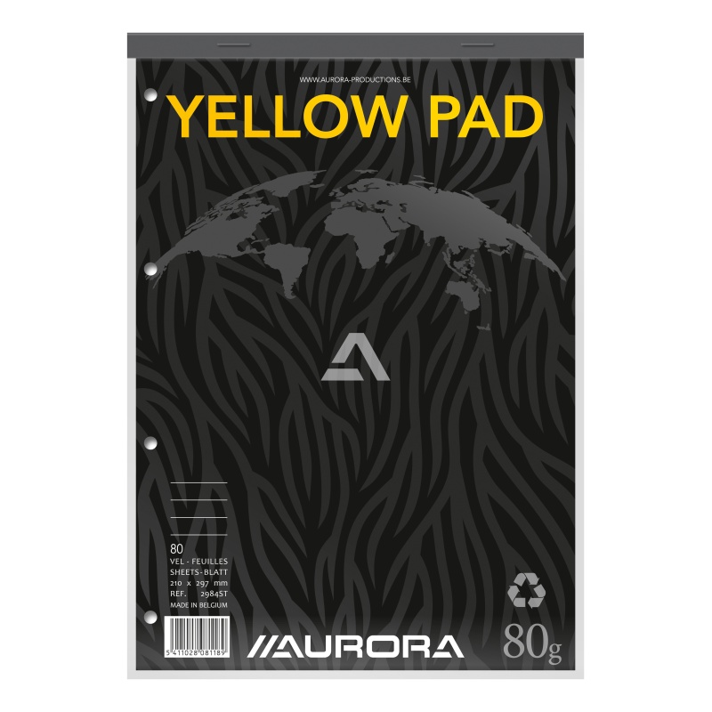 Schrijfblok Aurora A4+ lijn 4gt geel/blk