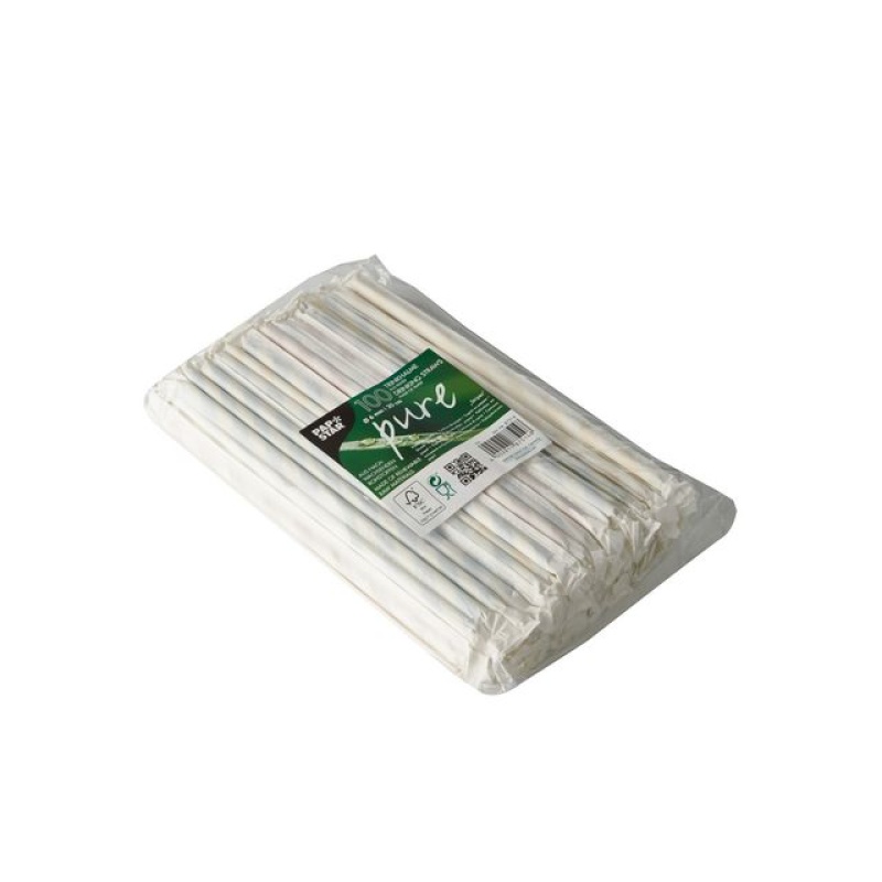 Rietje papier pure 6mm 20cm ind/pk100