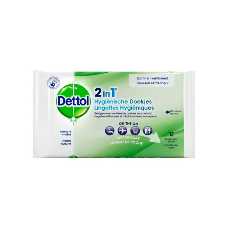Reinigingsdoek hyg. Dettol 2-in-1/pk12