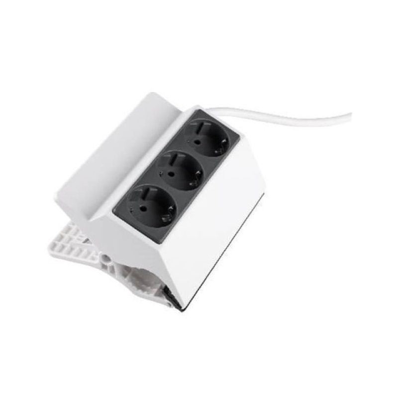 Stekkerdoos 3-voudig plat 3m klem wt gr