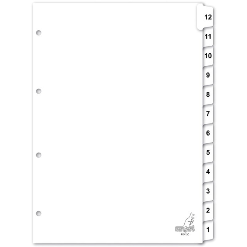 Tabblad A4 4R karton 1-12 12-dlg wit