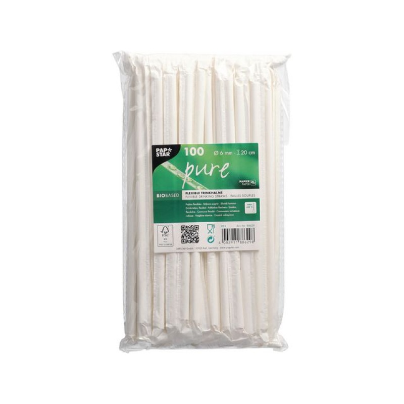 Rietje papier pure 20cm pst wit/ds1000