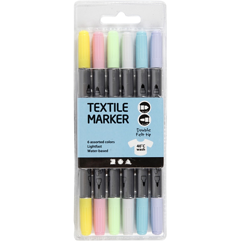 Textielstift 2,3+3,6mm pastel/pk6