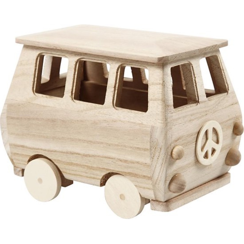 Minibus 17x10x13cm hout ter decoratie