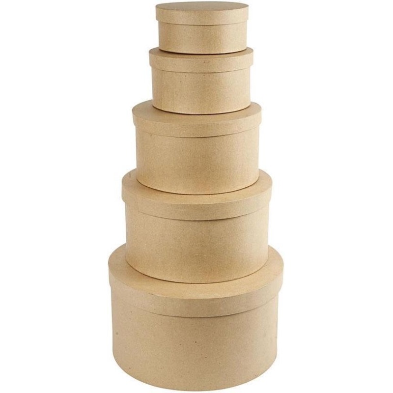 Doos rond div. maten papier-maché/pk5