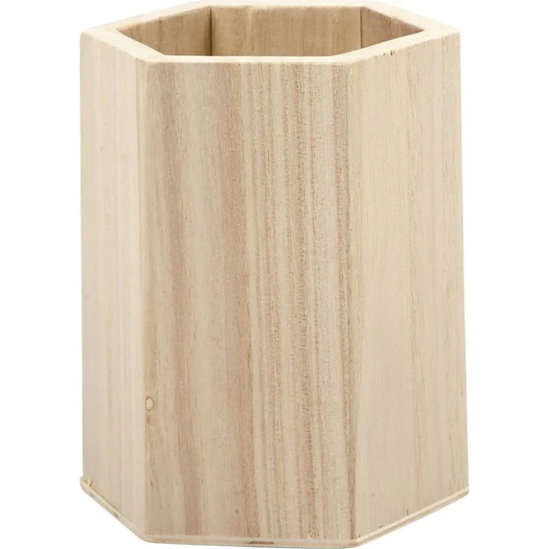 Pennenbakje zeskantig D8cm H9,5cm hout