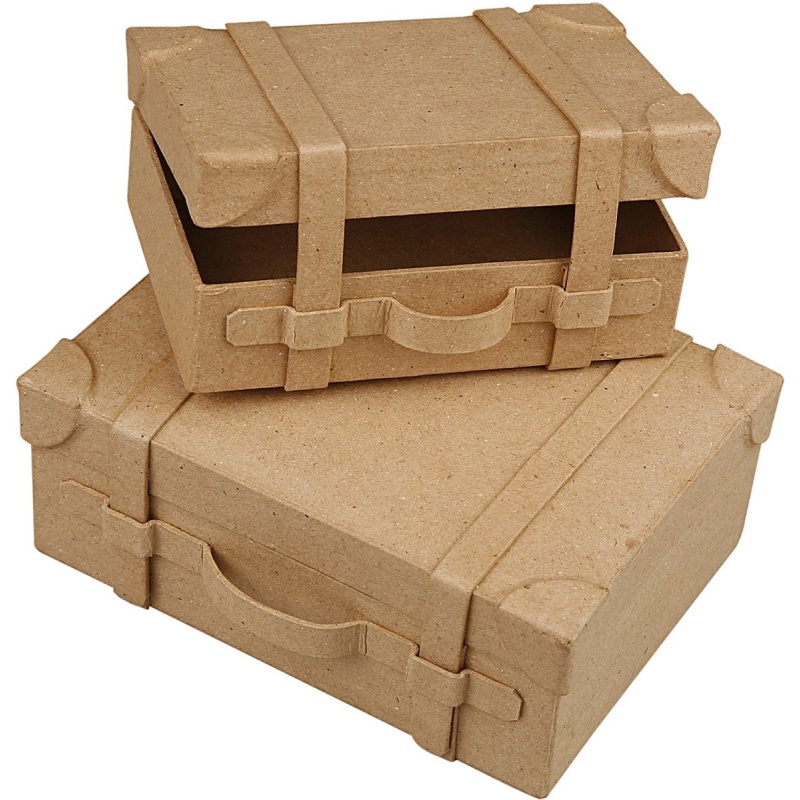 Koffer mini papier-mâché 2 maten/pk2
