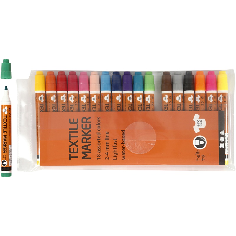Textielstift 2-4mm assorti/pk18