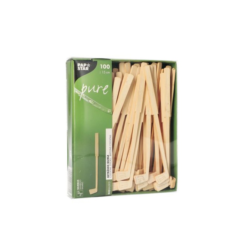 Roerstaafje bamboe pure 15cm golf/pk100