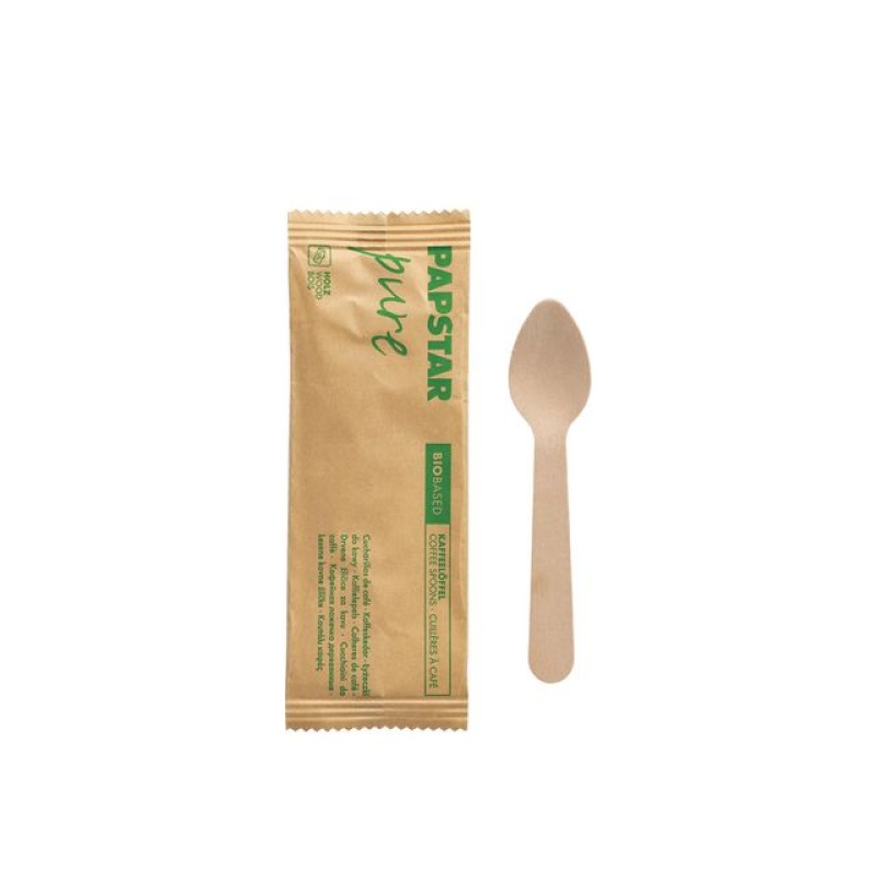 Koffielepel hout pure 11cm pst br/pk50