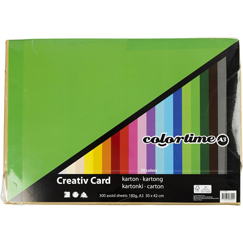 Karton Colortime A3 180g ass/pk 300v