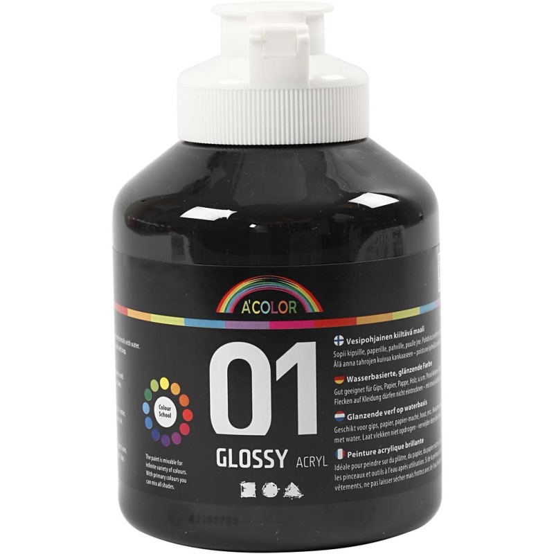 Acrylverf Acolor glossy zwart/fl500ml