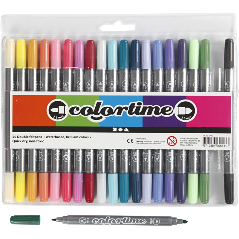 Viltstift Colortime dubbel extra kl/pk20