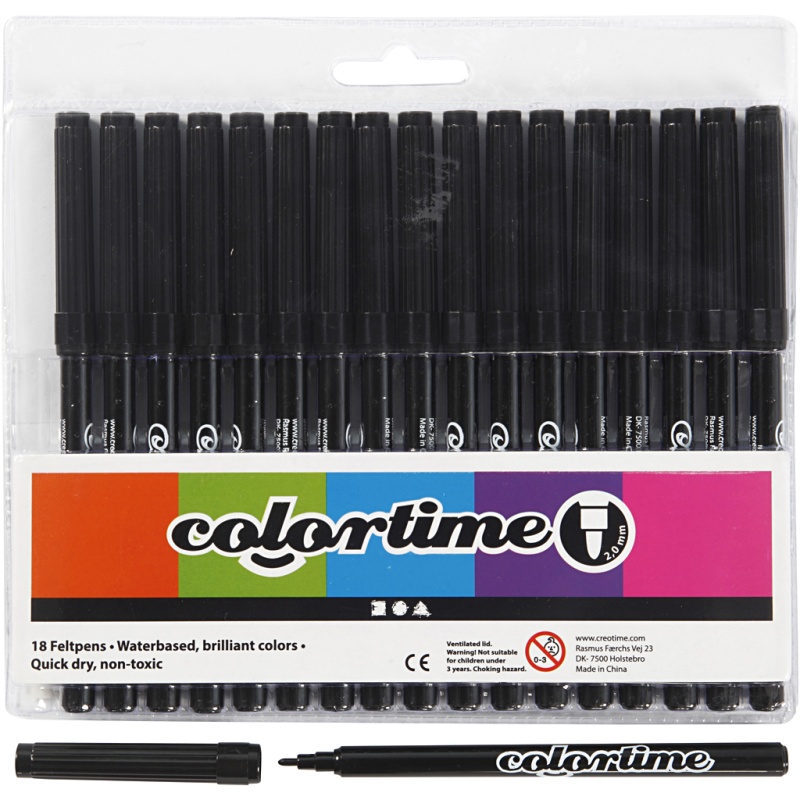 Viltstift Colortime 2mm zwart/pk18