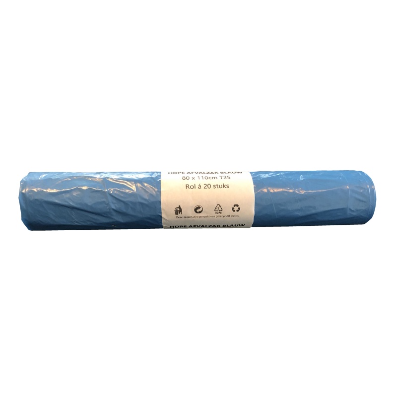 Afvalzak 80x110cm hdpe T25 blauw/rol20