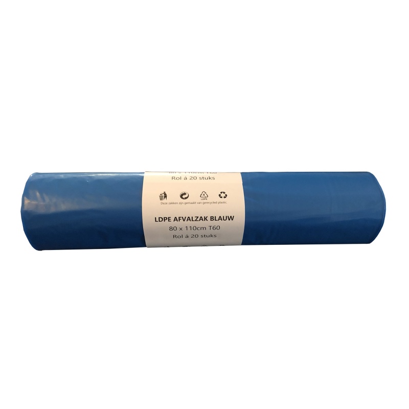 Afvalzak 80x110cm ldpe T60 blauw/rol20
