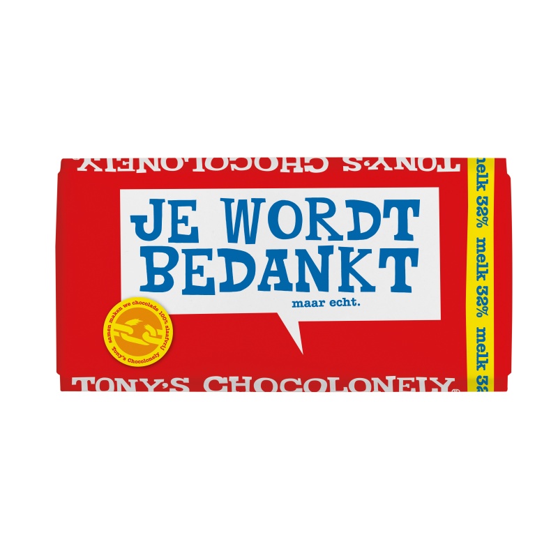 Chocolade reep Tony's 180gr bedankt
