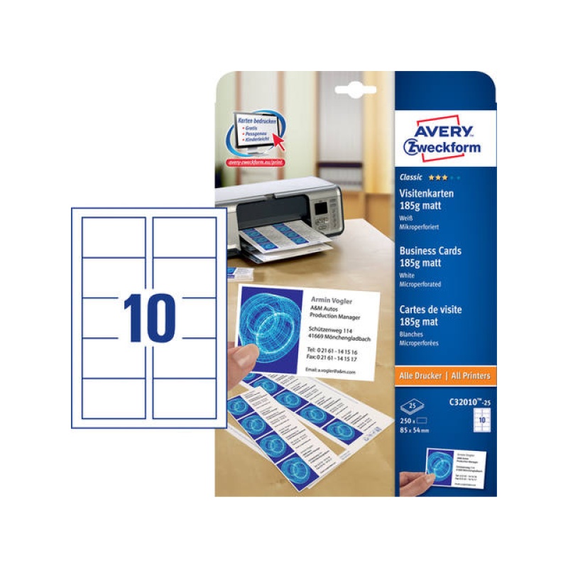 Visitekaart Avery L 85x54 185g/pk 250