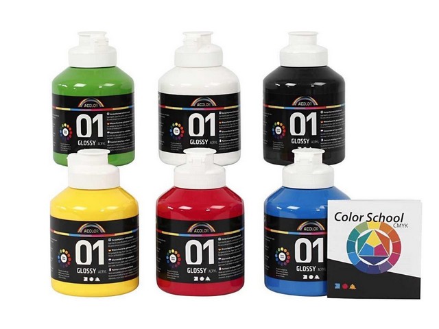 Acrylverf Acolor glossy ass/pk6x500ml