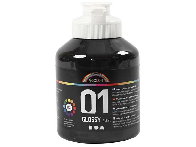 Acrylverf Acolor glossy zwart/fl500ml
