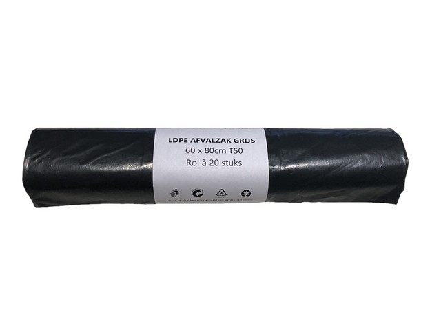 Afvalzak 60 x 80cm ldpe T50 grijs /rol20