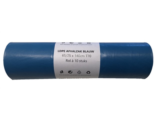 Afvalzak 65/25 x 140cm ldpe T70 bl/rol10