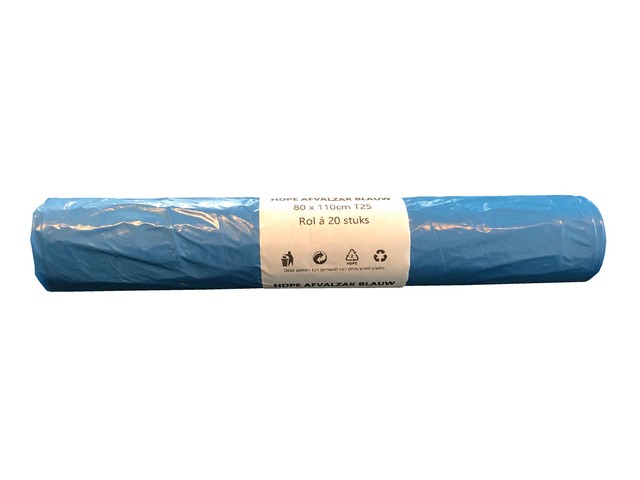 Afvalzak 80x110cm hdpe T25 blauw/rol20