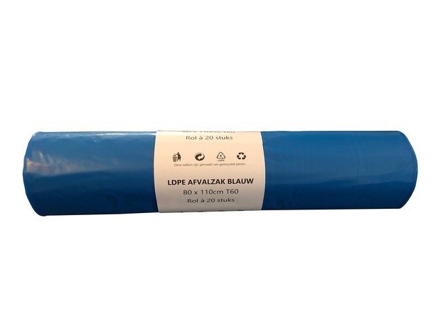 Afvalzak 80x110cm ldpe T60 blauw/rol20