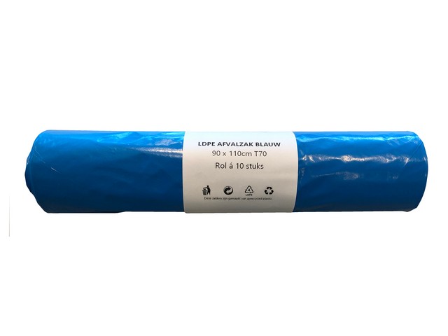 Afvalzak 90x110cm ldpe T70 blauw/rol10