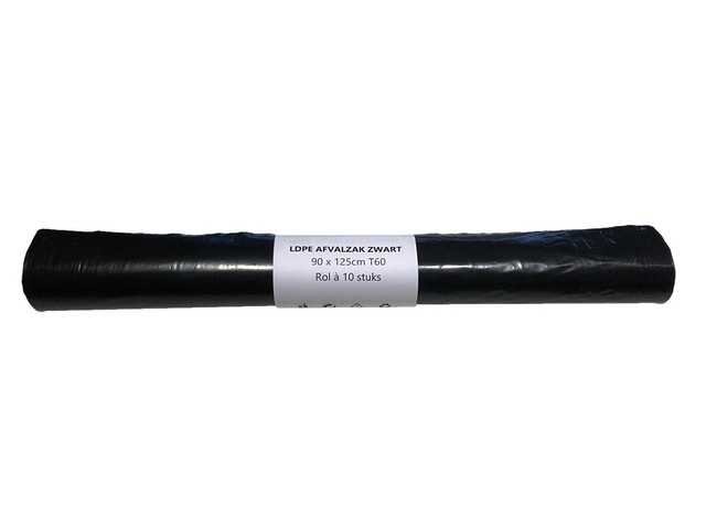 Afvalzak 90x125cm ldpe T60 zw/d10xrl10