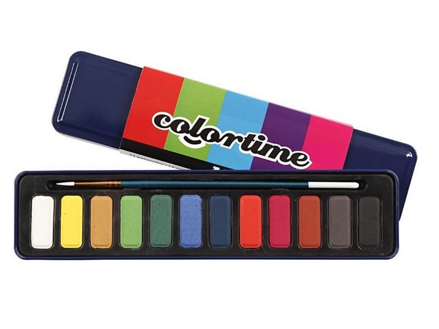 Aquarelverf set Colortime 12-kl m/kwast