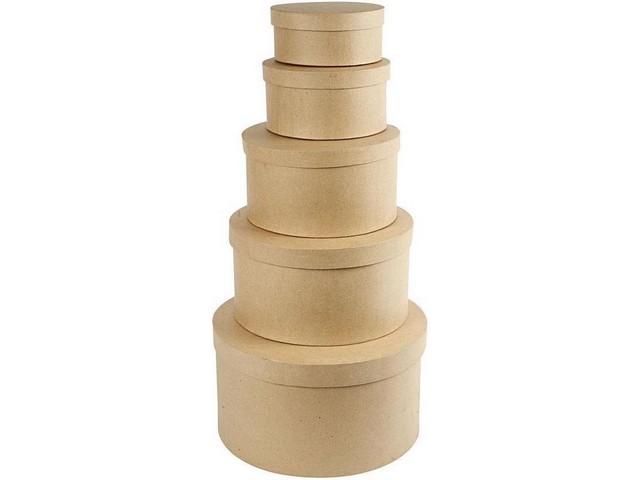 Doos rond div. maten papier-maché/pk5