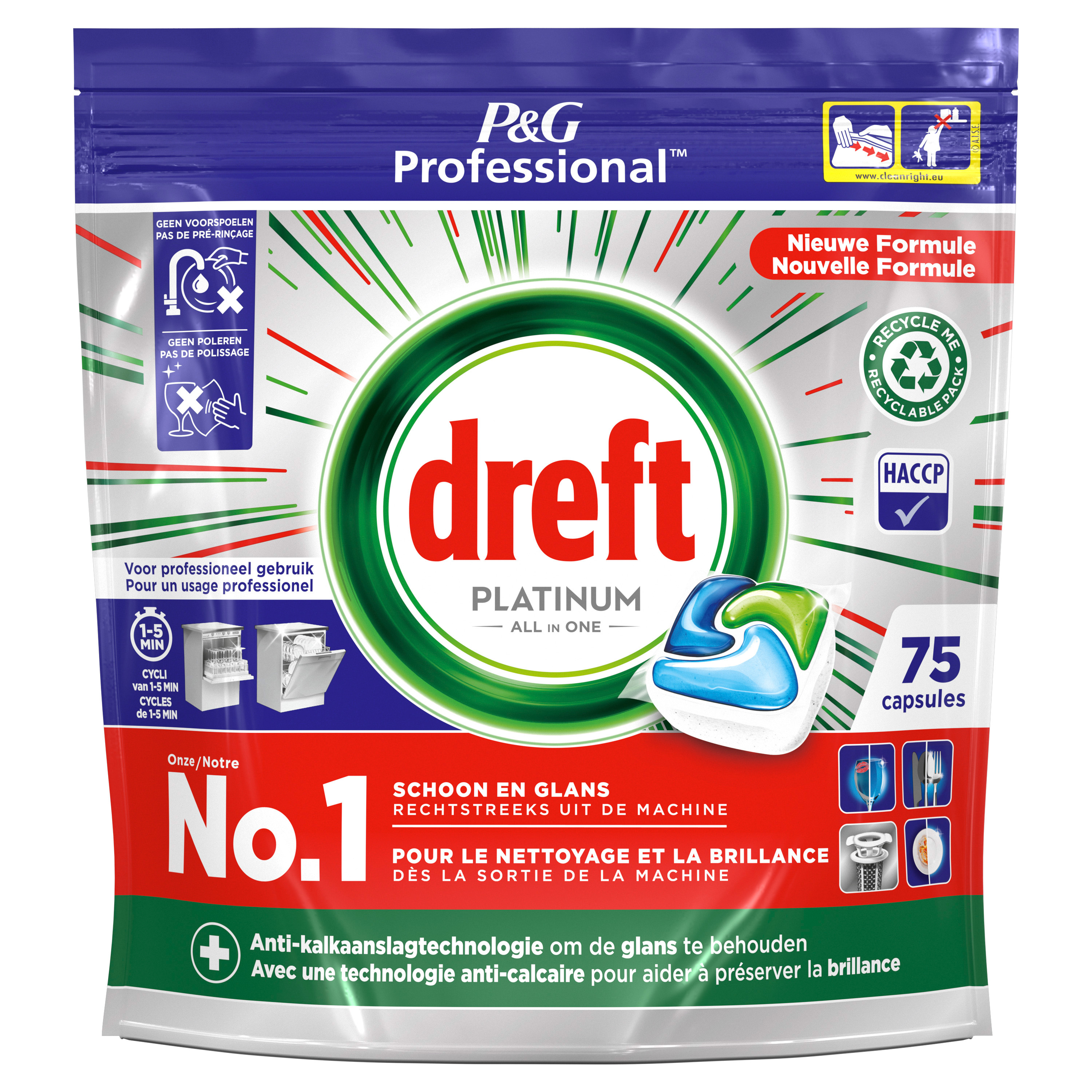 Dreft Professional Platinum All-in-1 Vaatwastabletten Regular 3x75s