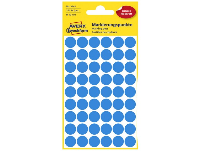 Etiket Avery 12mm rond blauw/pk 270