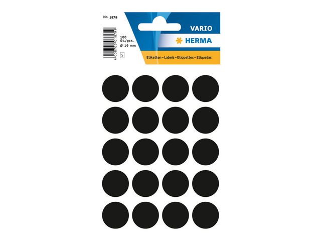 Etiket Herma 19mm rond zwart/pk 100