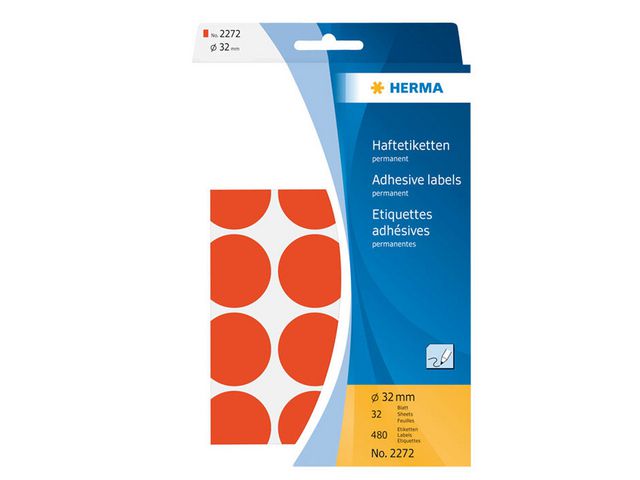 Etiket Herma 32mm rond rood/pak 480