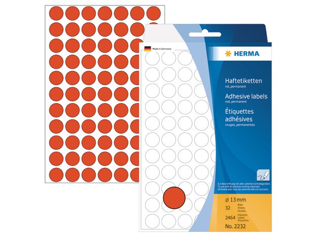 Etiket Herma rond 13mm rood/ds 2464