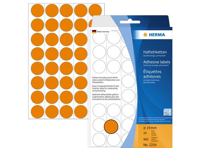 Etiket rond 19mm oranje/ds 960
