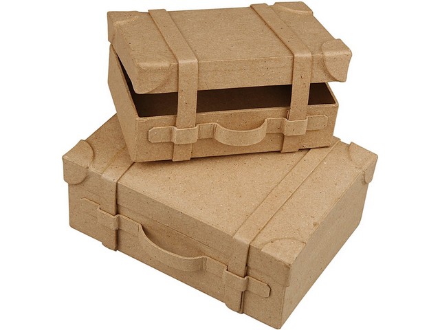 Koffer mini papier-mâché 2 maten/pk2
