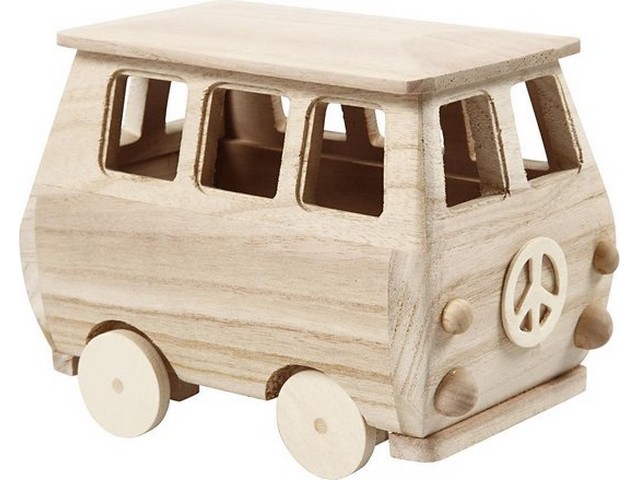 Minibus 17x10x13cm hout ter decoratie