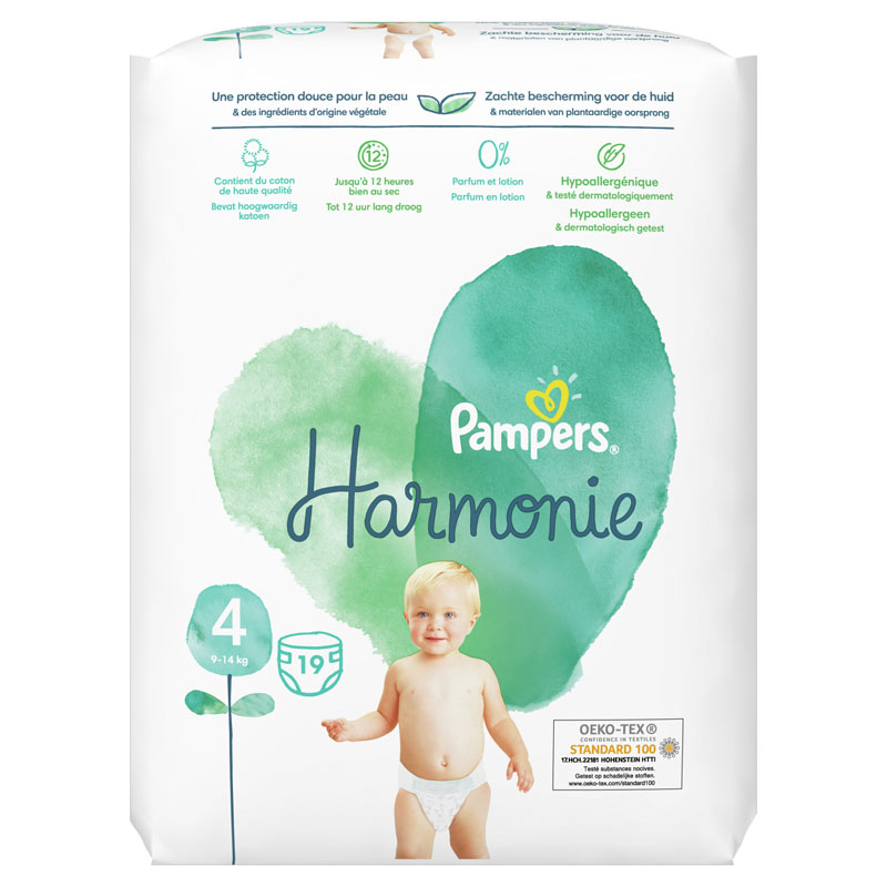 Pampers Harmonie Maat 4, 19 Luiers, 9kg-14kg