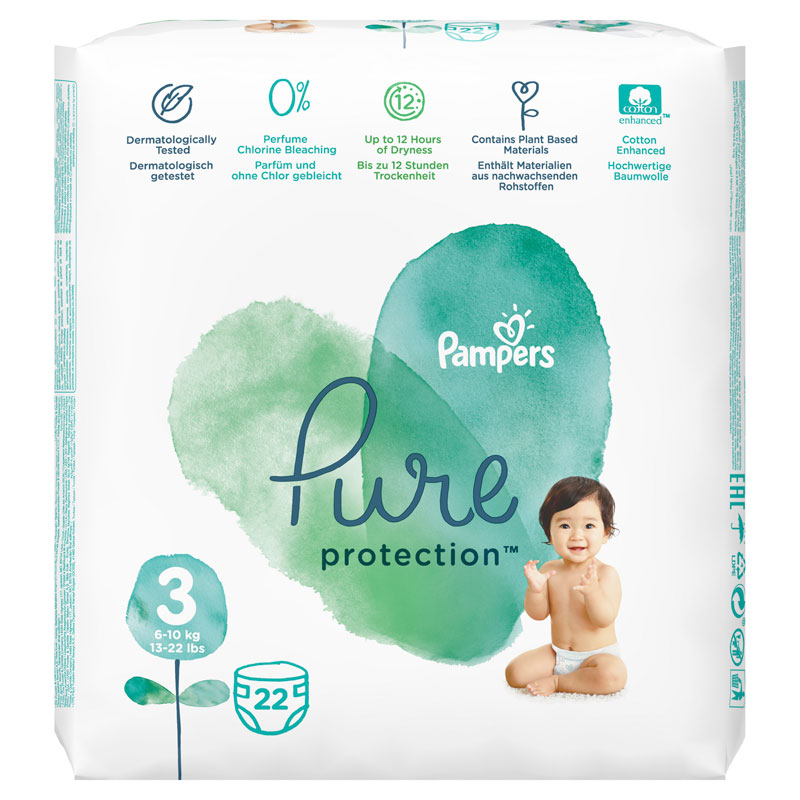Pampers Pure Protection Maat 3, 22 Luiers, 6-10kg