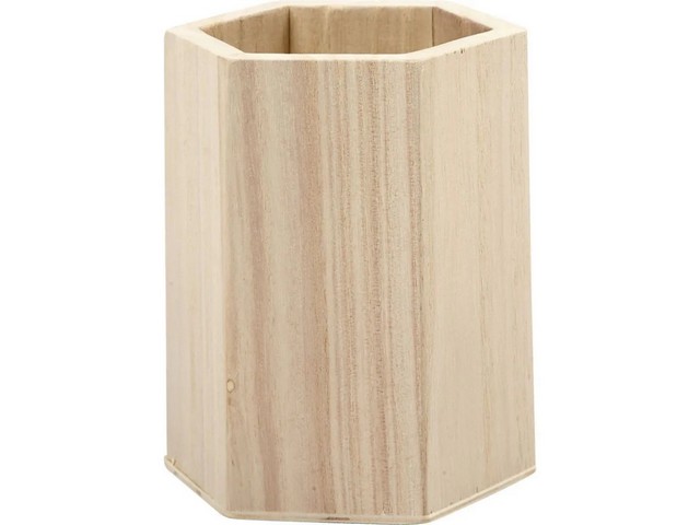 Pennenbakje zeskantig D8cm H9,5cm hout