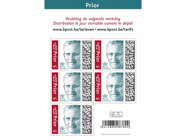 Postzegel BE tarief 1 Nat Prior/pk10x5