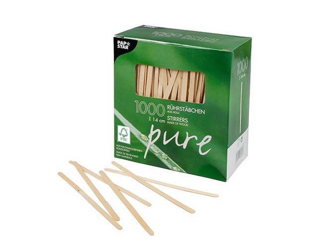 Roerstaafje hout pure 14cm/pk1000