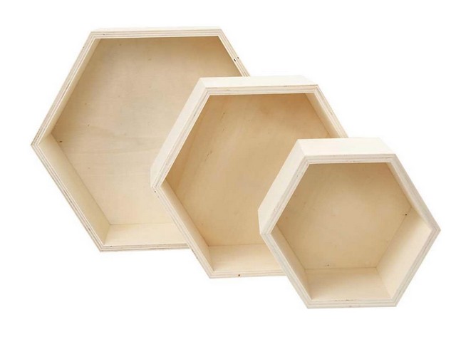 Showdoos hexagonaal H14,8+19+24,2cm/pk3