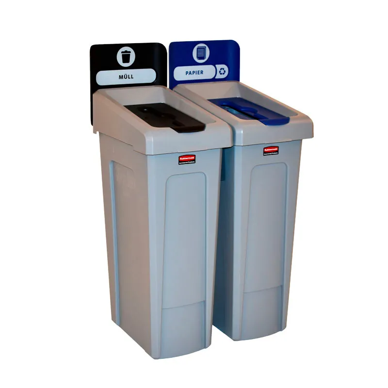 Slim Jim Recyclingstation 2-stroom DU deksel gesloten (zwart)/papier (blauw), Rubbermaid