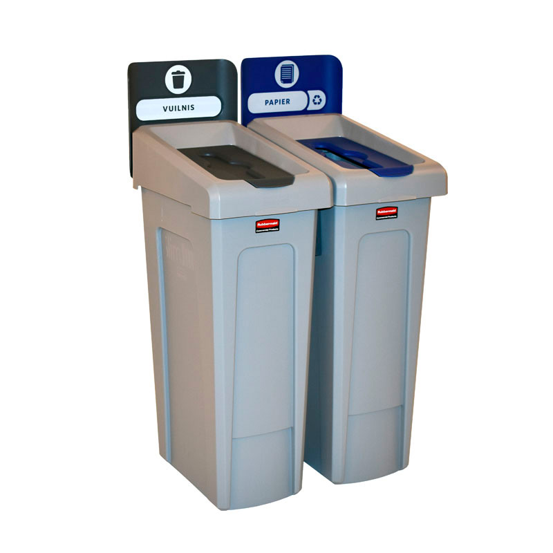 Slim Jim Recyclingstation 2-stroom NL deksel gesloten (grijs)/papier (blauw), Rubbermaid