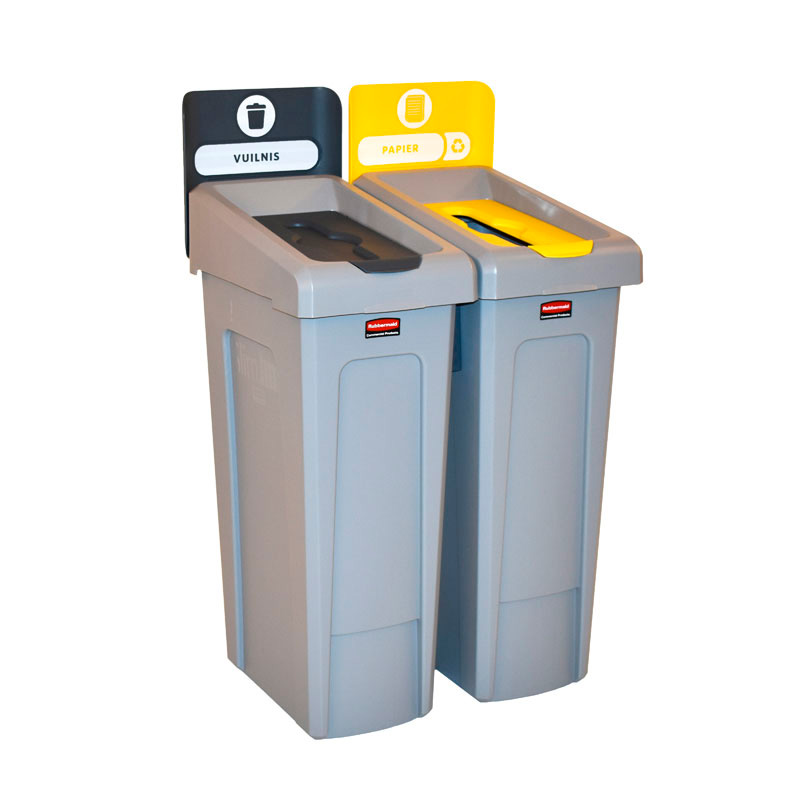 Slim Jim Recyclingstation 2-stroom NL deksel gesloten (grijs)/papier (geel), Rubbermaid