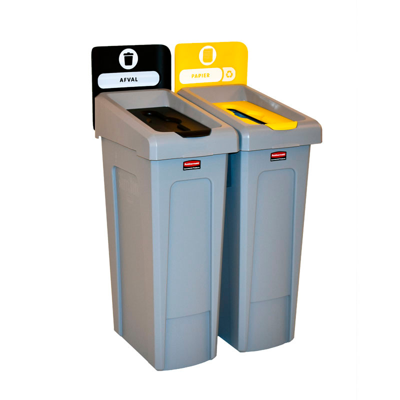 Slim Jim Recyclingstation 2-stroom NL deksel gesloten (zwart)/papier (geel), Rubbermaid